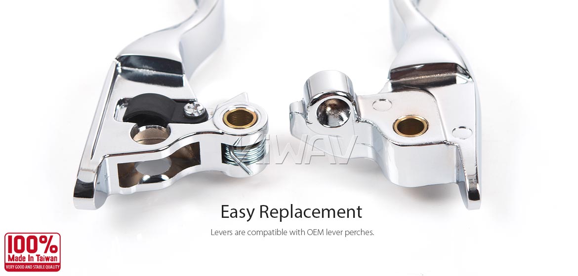 KiWAV hydraulic brake and cable clutch hand control levers tripple cut chrome harley davidson 21-later Touring & Trike models