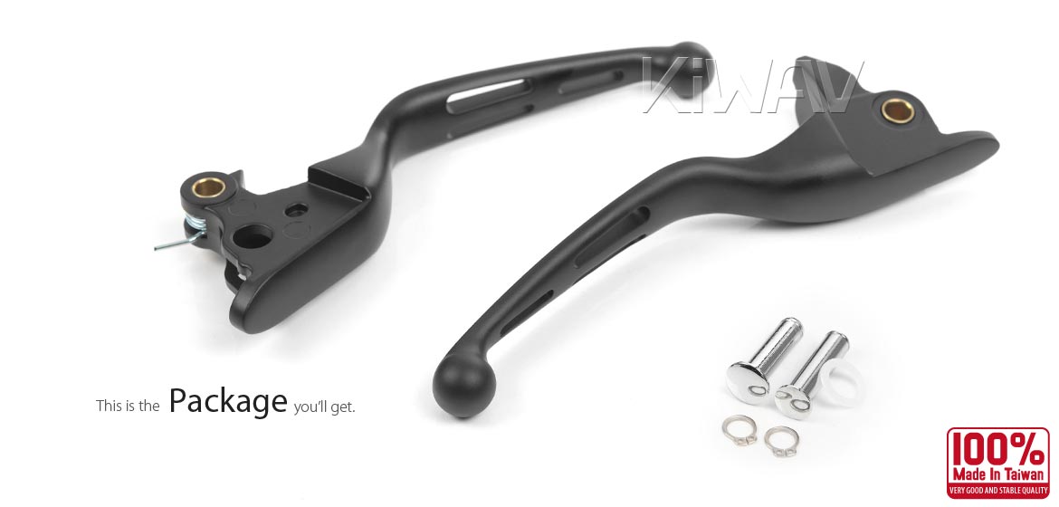 KiWAV hydraulic brake and cable clutch hand control levers 3 slotted cut black harley davidson 21-later Touring & Trike models