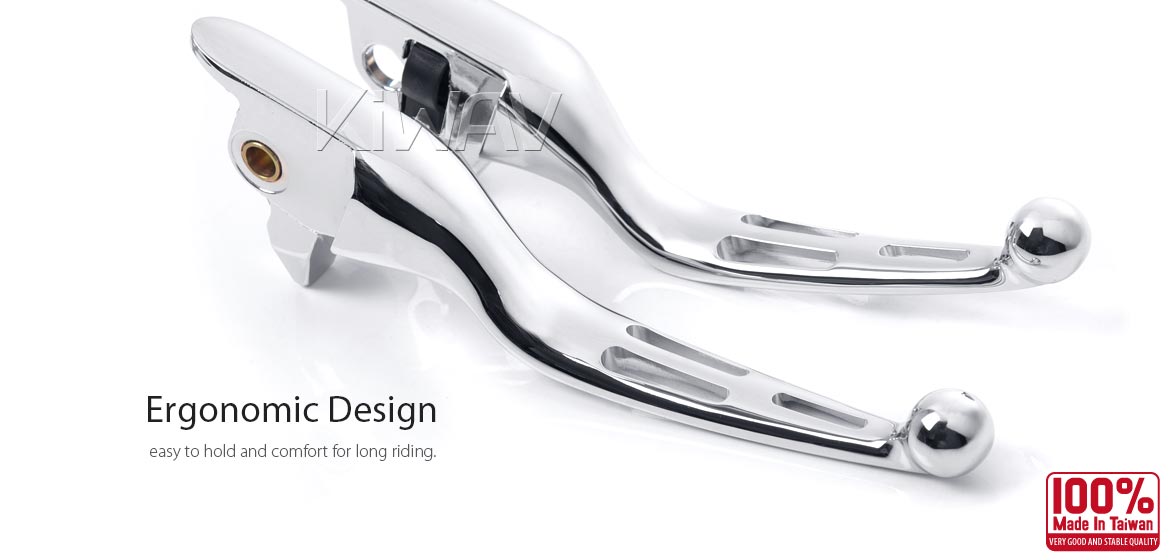 KiWAV hydraulic brake and cable clutch hand control levers 3 slotted cut chrome harley davidson 21-later Touring & Trike models