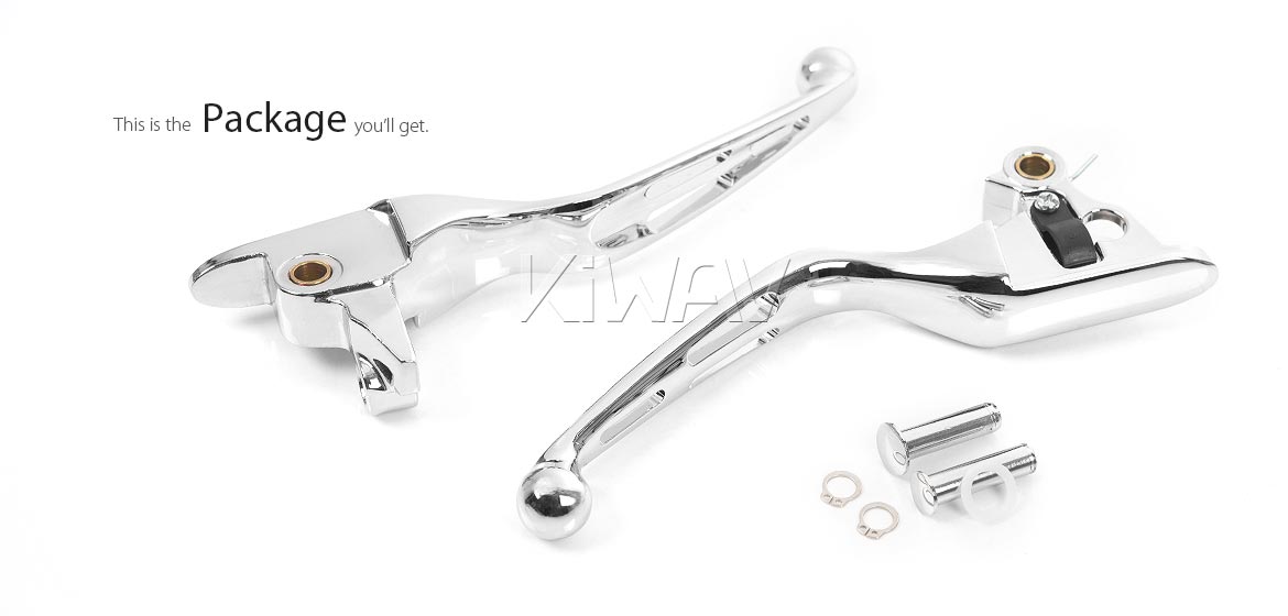 KiWAV hydraulic brake and cable clutch hand control levers 3 slotted cut chrome harley davidson 21-later Touring & Trike models