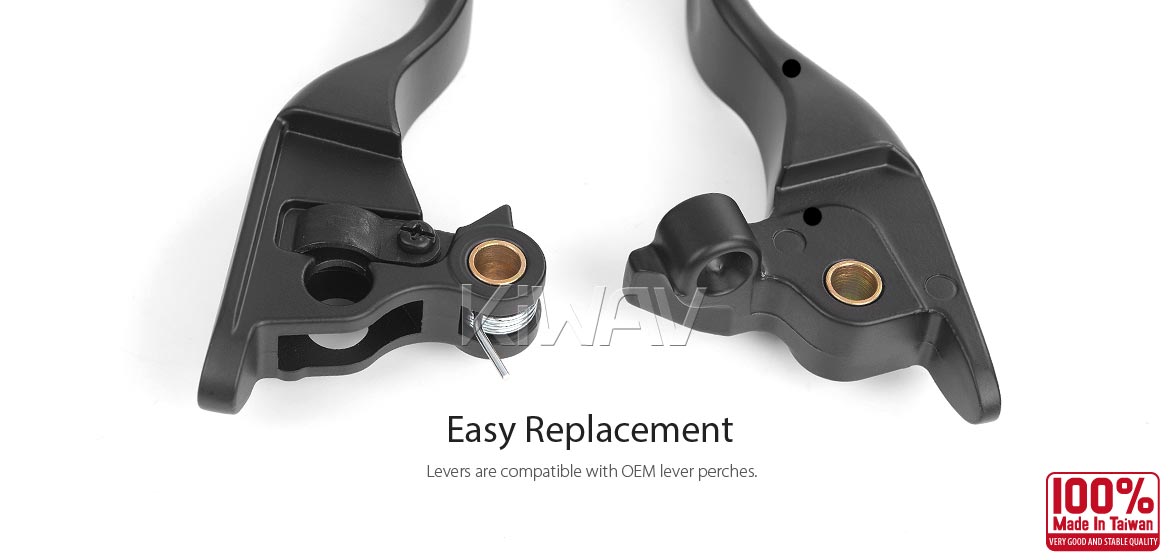 KiWAV hydraulic brake and cable clutch hand control levers clean look black harley davidson 21-later Touring & Trike models