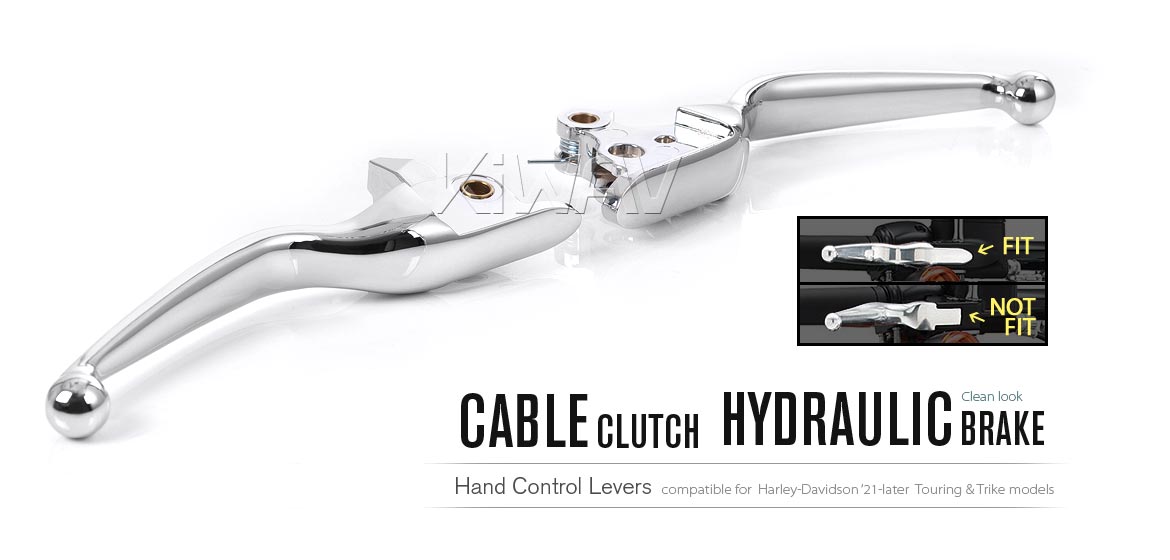 KiWAV hydraulic brake and cable clutch hand control levers clean look chrome harley davidson 21-later Touring & Trike models