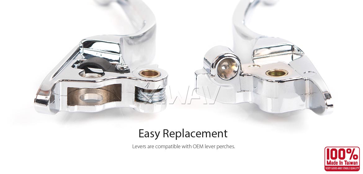KiWAV hydraulic brake and cable clutch hand control levers clean look chrome harley davidson 21-later Touring & Trike models
