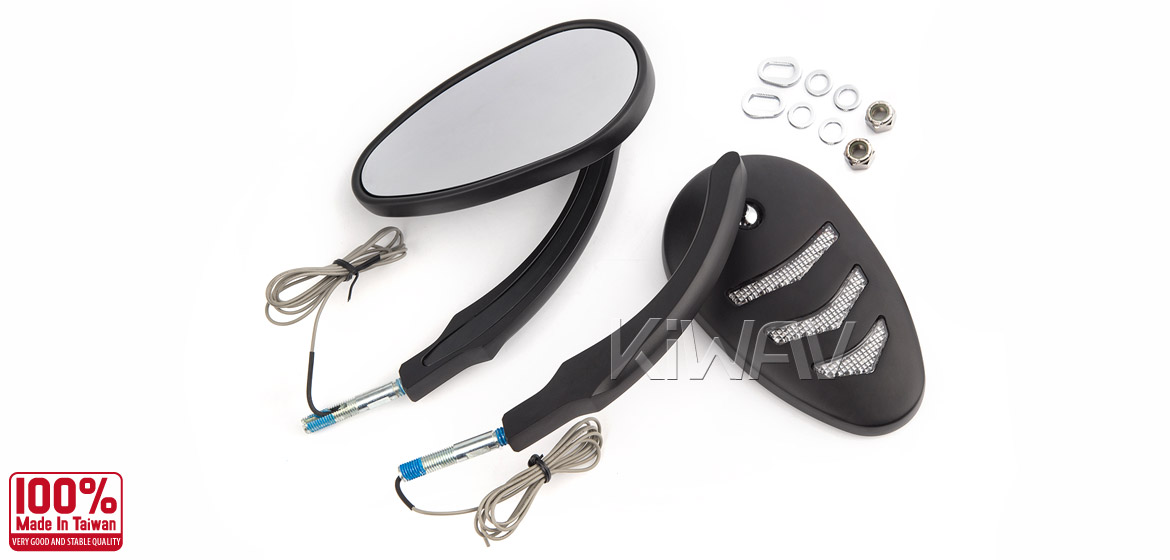 KiWAV Arrow LED black motorcycle mirrors fit harley davidson