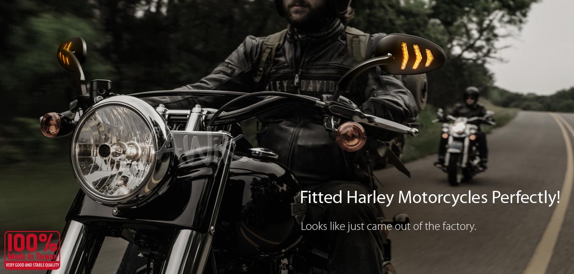 VAWiK Arrow LED black motorcycle mirrors fit harley davidson