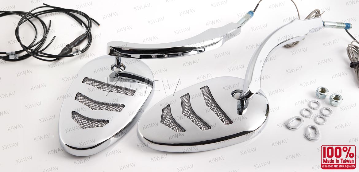 KiWAV Arrow LED chrome motorcycle mirrors fit harley davidson