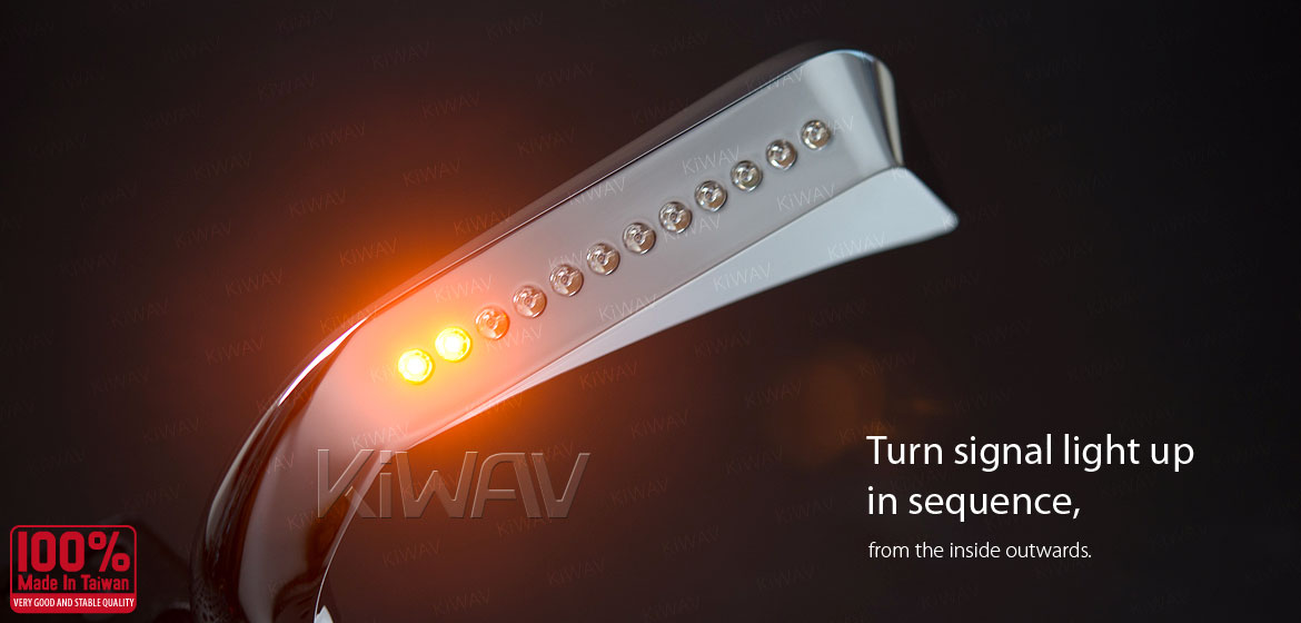 KiWAV motorcycle mirrors AxeLED chrome 10mm universal