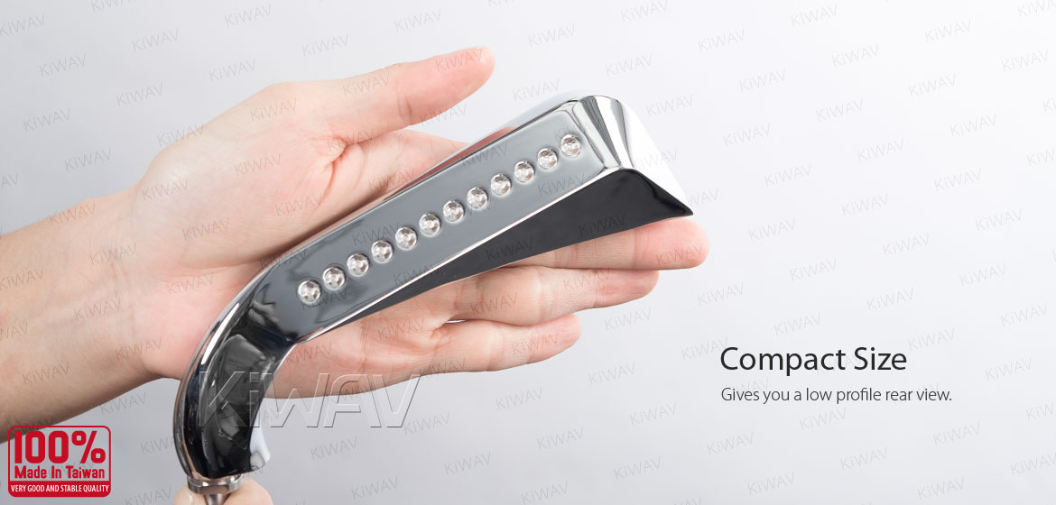 KiWAV motorcycle mirrors AxeLED chrome 10mm universal