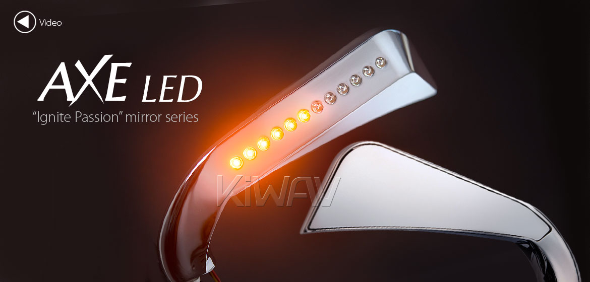 KiWAV motorcycle mirrors AxeLED chrome 10mm universal