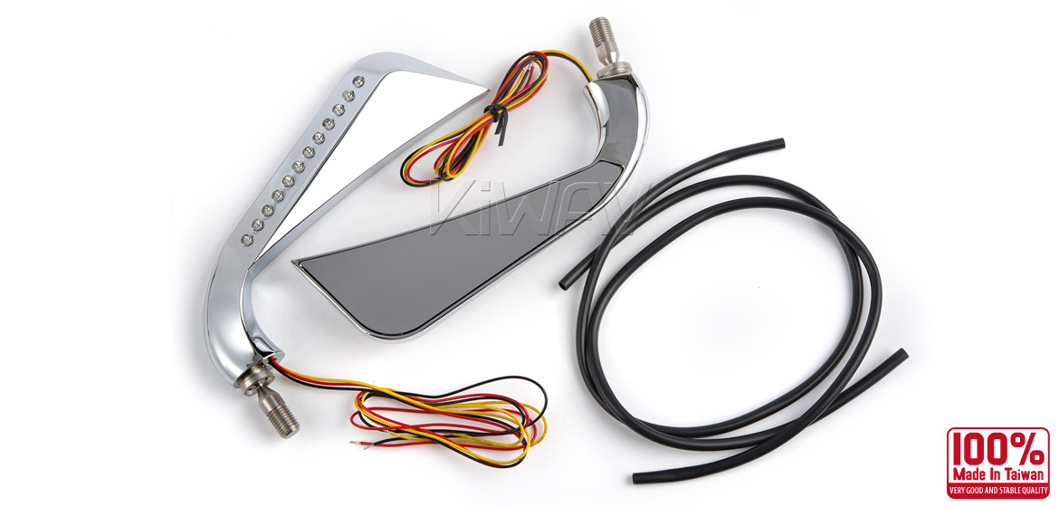 KiWAV motorcycle mirrors AxeLED chrome 10mm universal