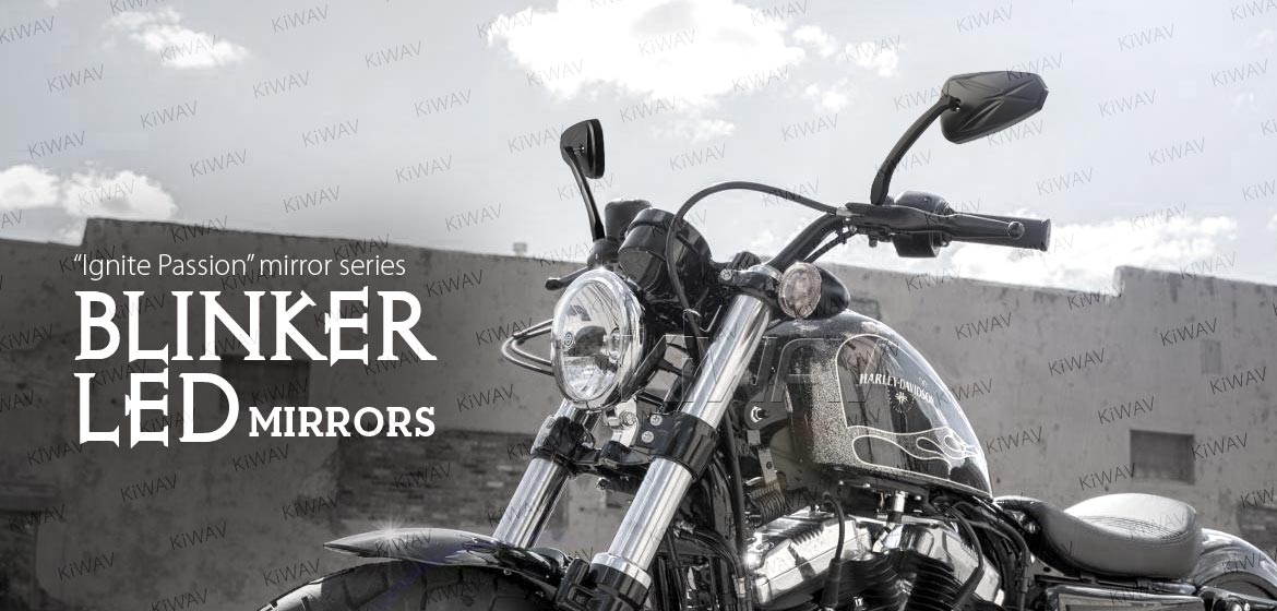 KiWAV Blinker LED black motorcycle mirrors fit harley davidson
