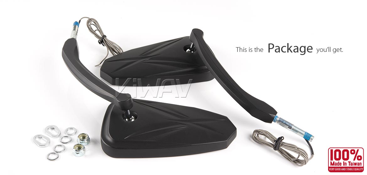 KiWAV Blinker LED black motorcycle mirrors fit harley davidson