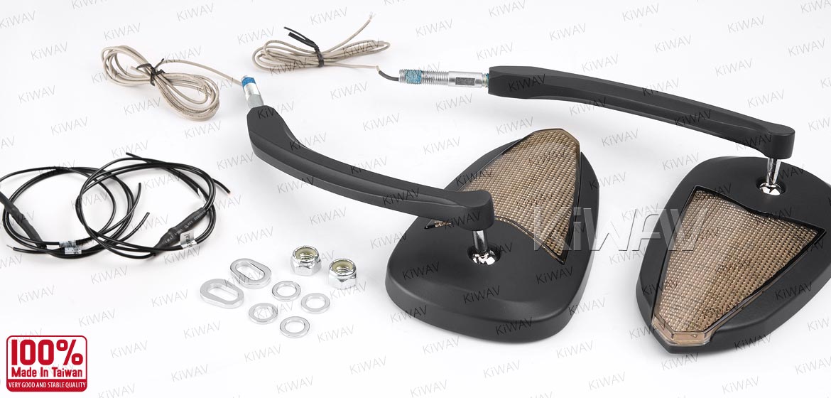 KiWAV Flash LED black motorcycle mirrors fit harley davidson