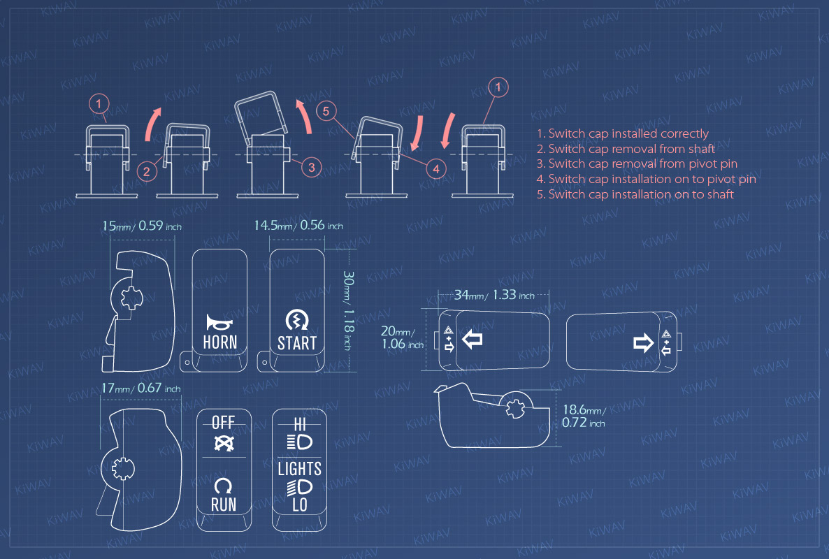 US Duty Paid Switch Cap Kit 6pcs Black for Harley 96-05, 07-09