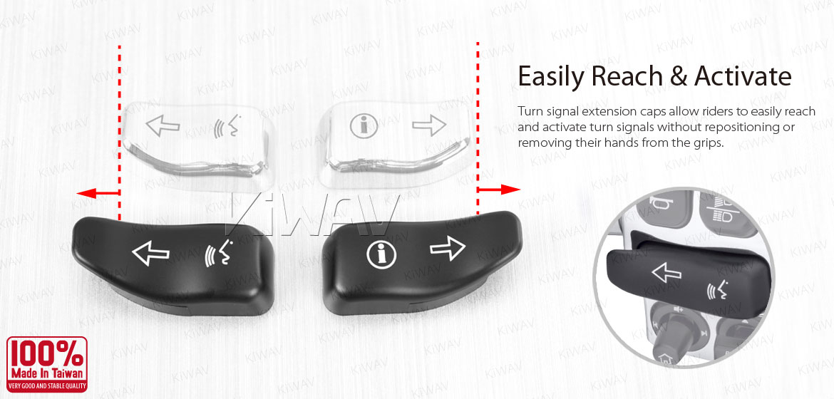 KiWAV turn signal extension caps black for harley davidson 16-later touring with information and communication systems