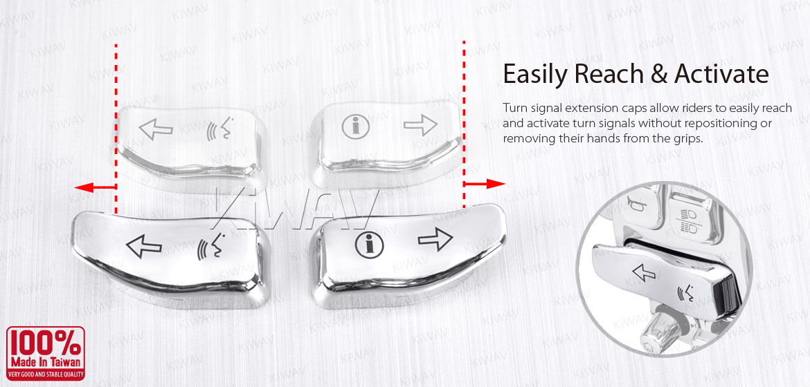 KiWAV turn signal extension caps chrome for harley davidson 16-later touring with information and communication systems