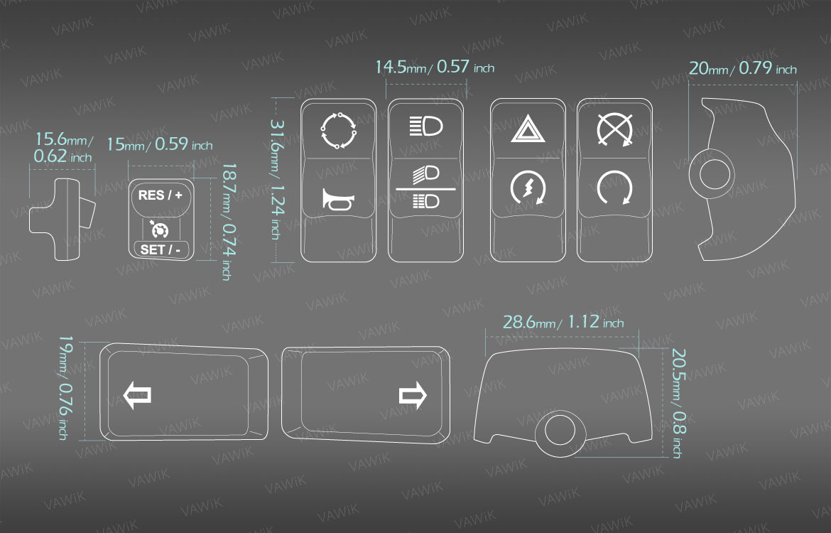 Measurement of VAWiK switch button caps black with cruise control for harley davidson 2015~2012