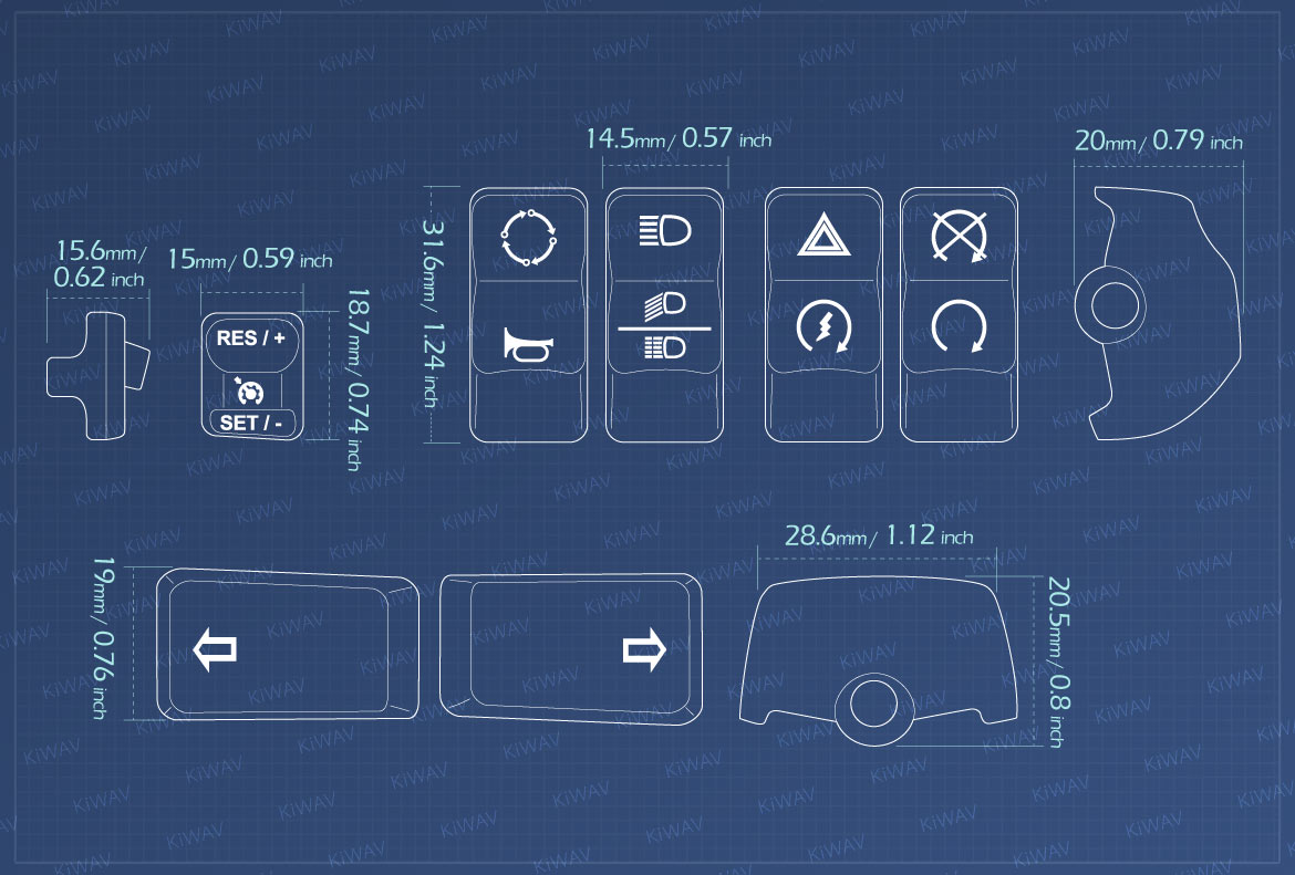 Measurement of KiWAV switch button caps black with cruise control for harley davidson 2015~2012