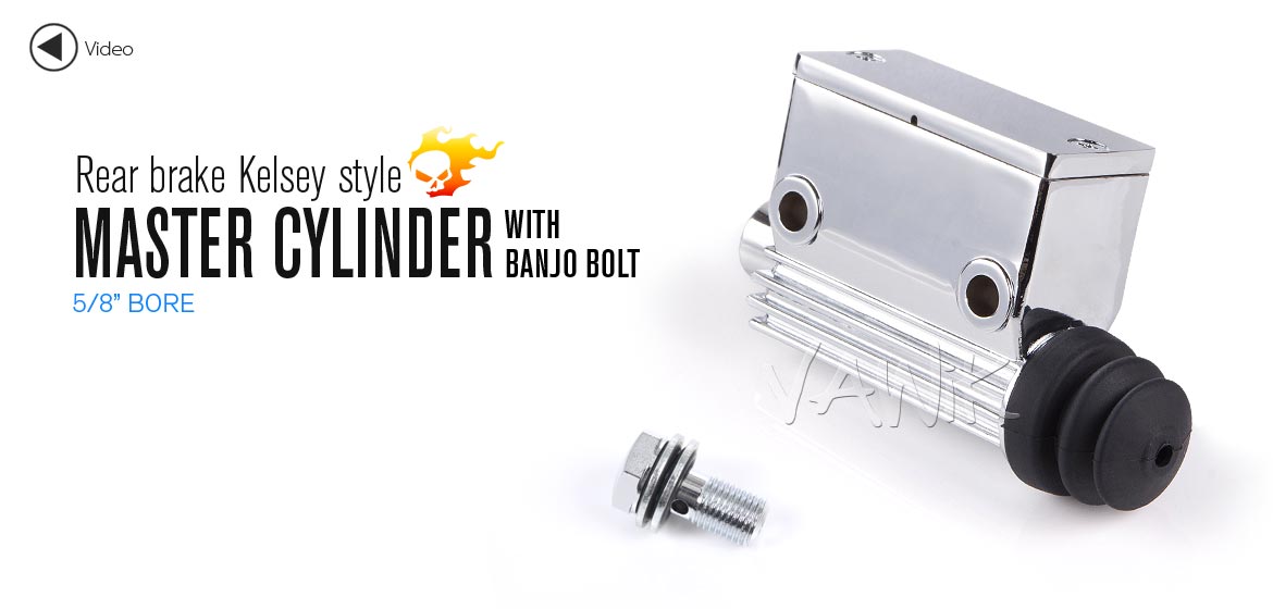 VAWiK Harley rear brake Kelsey style master cylinder 5/8 inch with banjo bolt
