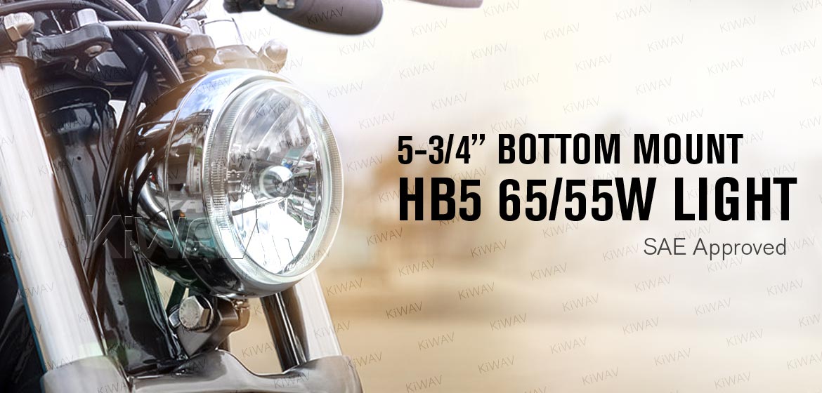 KiWAV 5-3/4 inch HB5 65/55W SAE motorcycle headlight chrome bottom mount