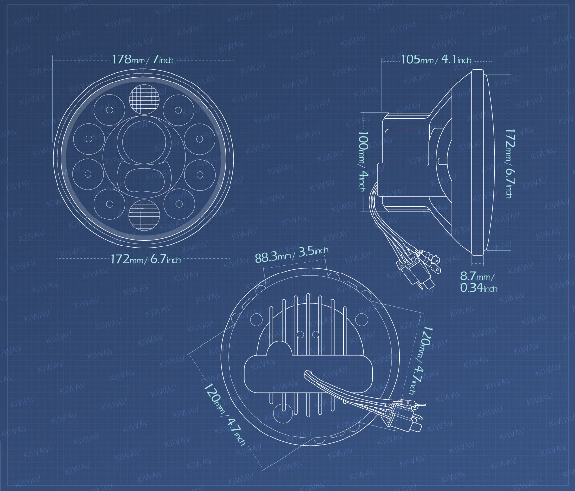 Measurement of KiWAV car 7 inch headlamp