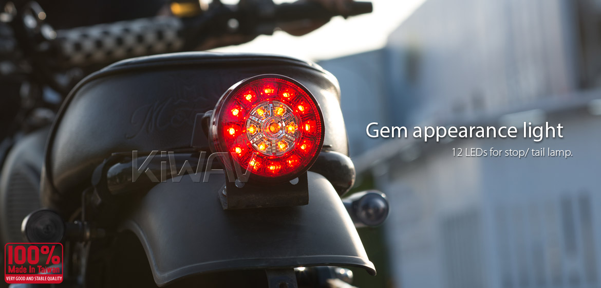 KiWAV Motorcycle LED round tail/brake/indicator light universal fit