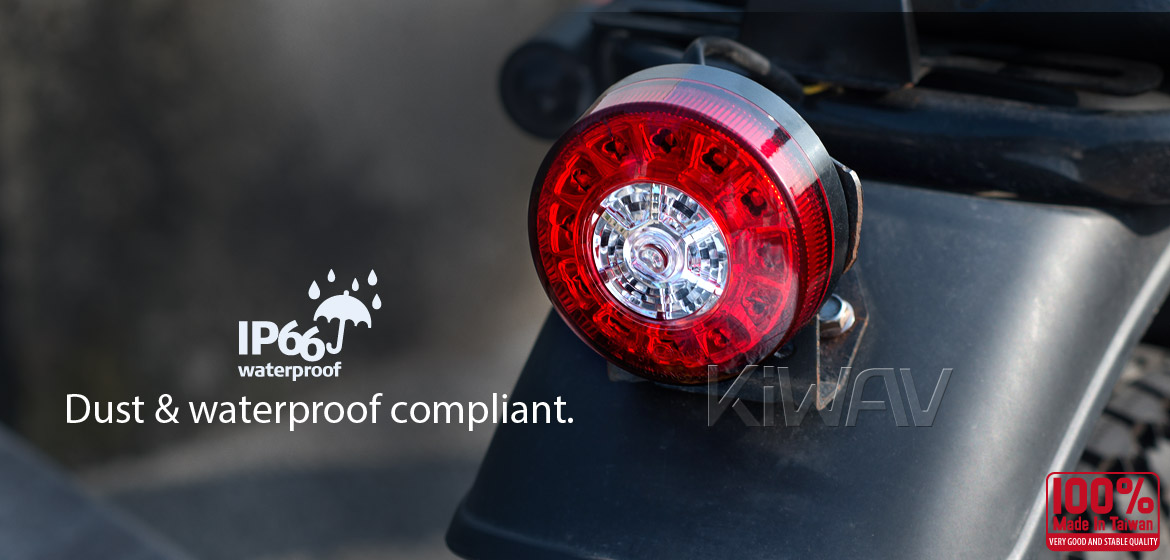 KiWAV Motorcycle LED round tail/brake/indicator light universal fit