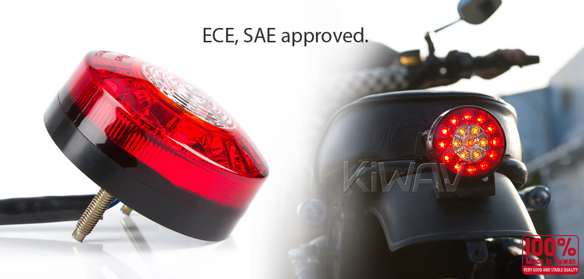 KiWAV Motorcycle LED round tail/brake/indicator light universal fit