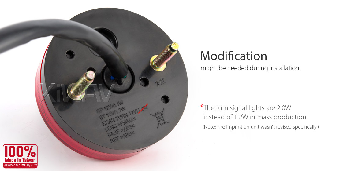 KiWAV Motorcycle LED round tail/brake/indicator light universal fit