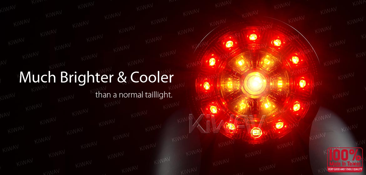 KiWAV LED Round Tail Light/Brake Light with black mounting bracket & bolt caps
