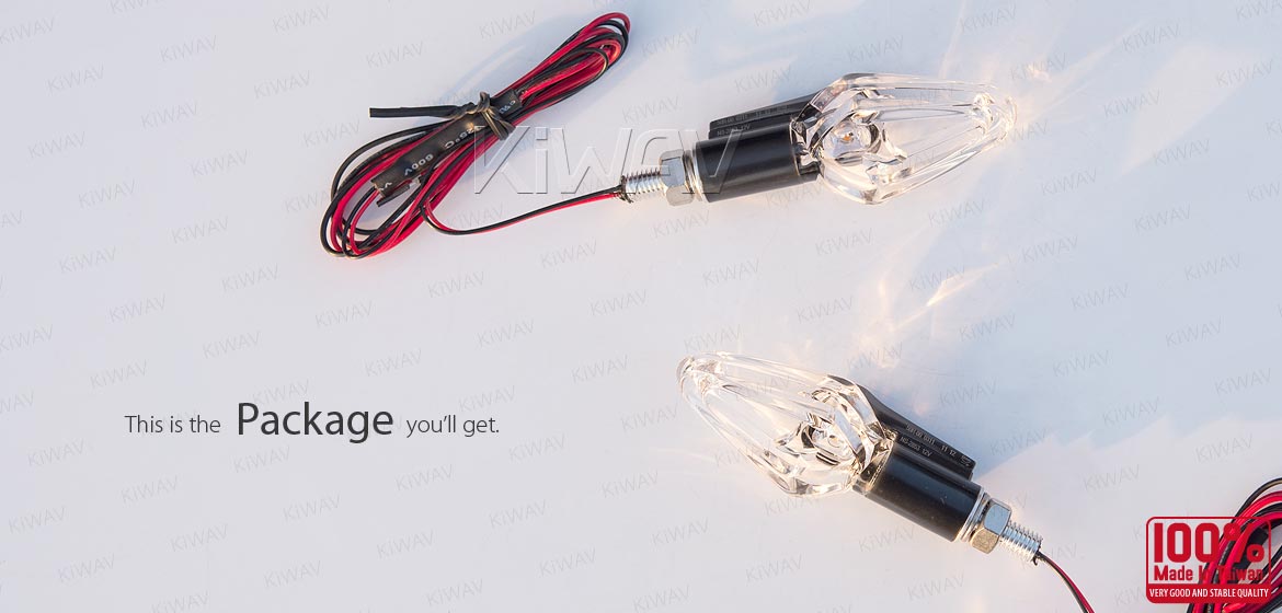 KiWAV motorcycle LED turn signals ClrVisible360 transparent body ECE a pair
