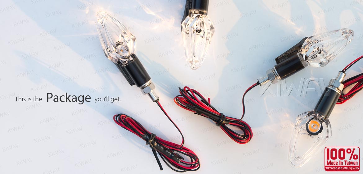 KiWAV motorcycle LED turn signals ClrVisible360 transparent body ECE 2 pairs
