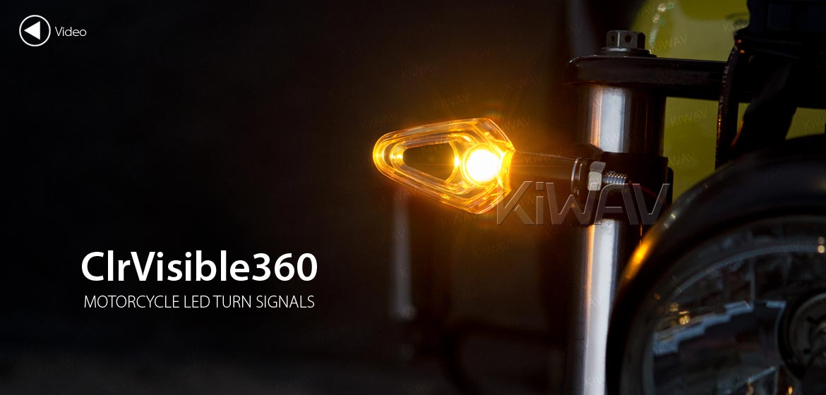 KiWAV motorcycle LED turn signals ClrVisible360 transparent body ECE 1 piece
