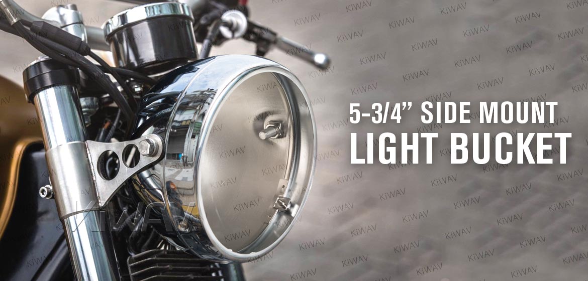 KiWAV 5-3/4 inch side mount motorcycle headlight bucket chrome