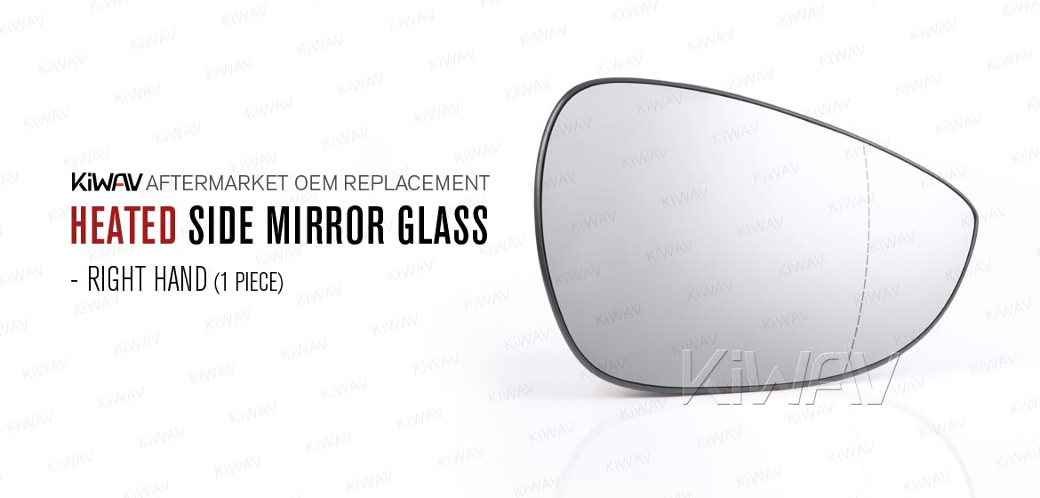 KiWAV aftermarket OEM replacement heated side mirror glass RH compatible with Ford B-Max 2012-2019 / Fiesta 2008-2017