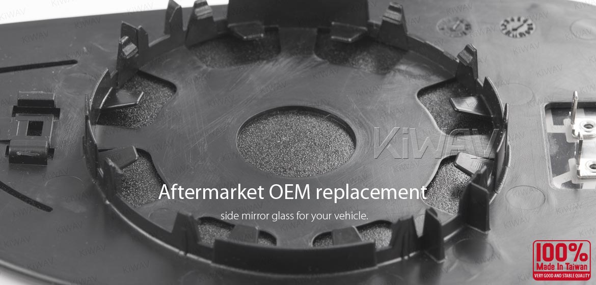 KiWAV aftermarket OEM replacement heated side mirror glass RH compatible with Ford B-Max 2012-2019 / Fiesta 2008-2017
