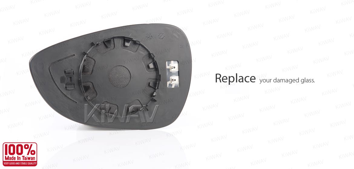 KiWAV aftermarket OEM replacement heated side mirror glass RH compatible with Ford B-Max 2012-2019 / Fiesta 2008-2017
