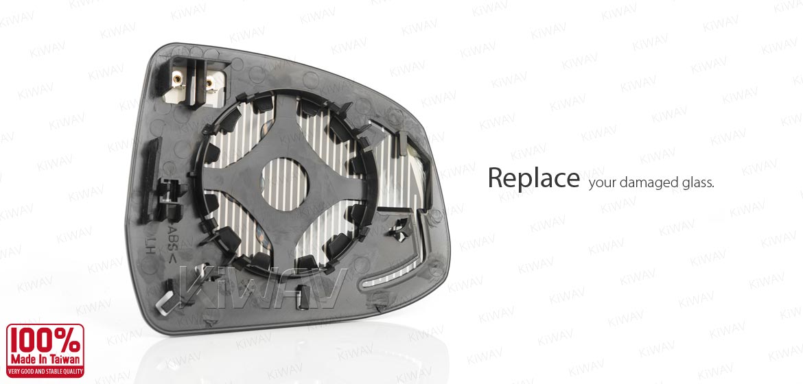 KiWAV aftermarket OEM replacement heated side mirror glass LH compatible with Ford Transit 2000-2006