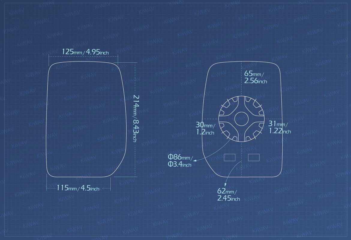 Measurement of KiWAV aftermarket OEM replacement side mirror glass upper part LH