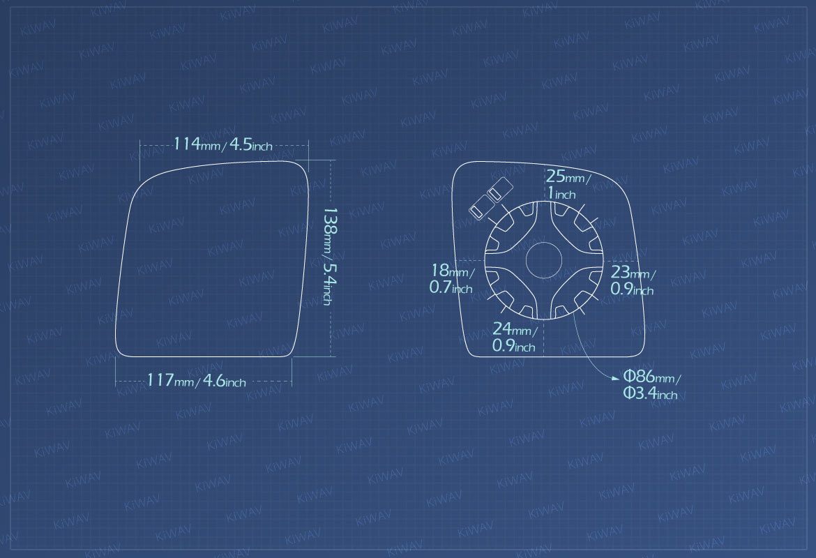 Measurement of KiWAV aftermarket OEM replacement side mirror glass upper part LH