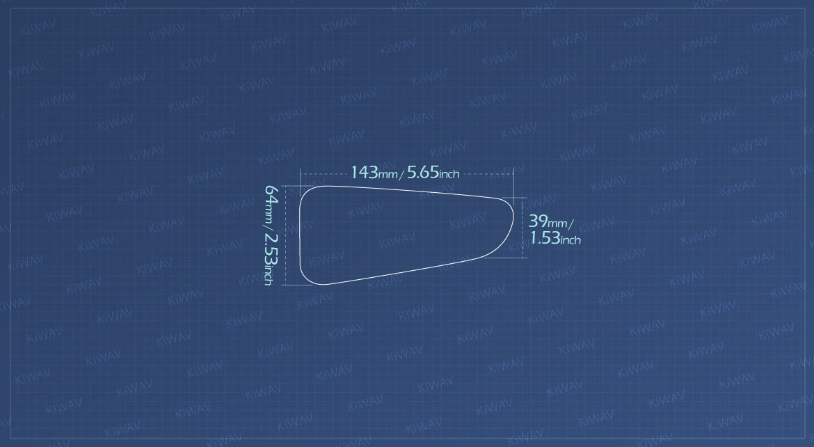 Measurement of KiWAV aftermarket OEM replacement side mirror glass bottom part RH