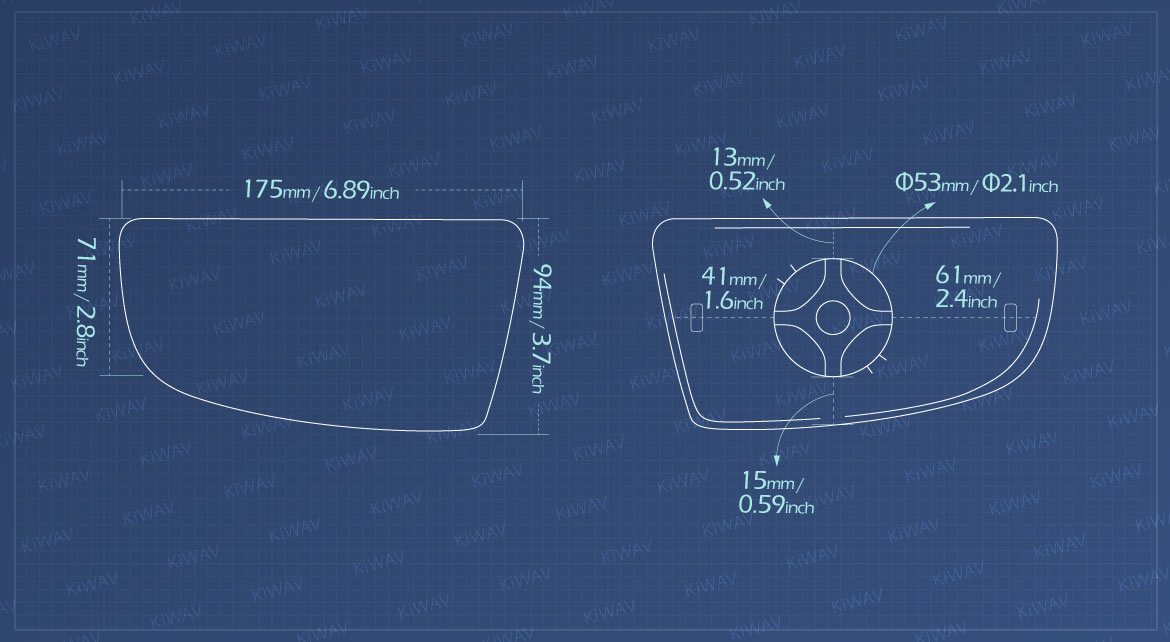 Measurement of KiWAV aftermarket OEM replacement side mirror glass bottom part LH