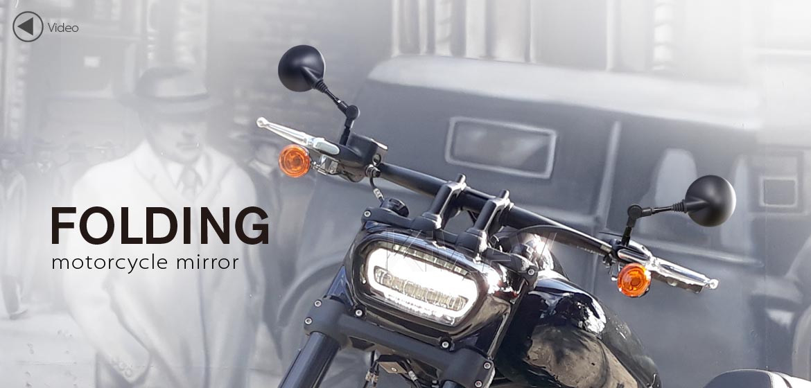 ハーレーに対応: バイクミラー 折りたたみ式 可倒式ミラー 黒 5/16