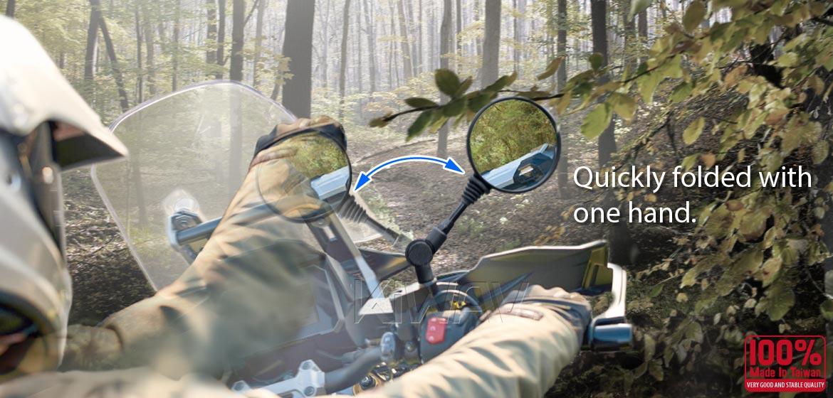 KiWAV folding rear view mirror compatible for most Harley Davidson motorcycles a piece