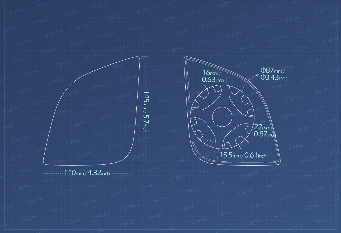 Measurement of KiWAV aftermarket OEM replacement mirror glass left hand LH compatible for BMW R 900 RT, R 1200 RT 05</div> </div></div><div role=