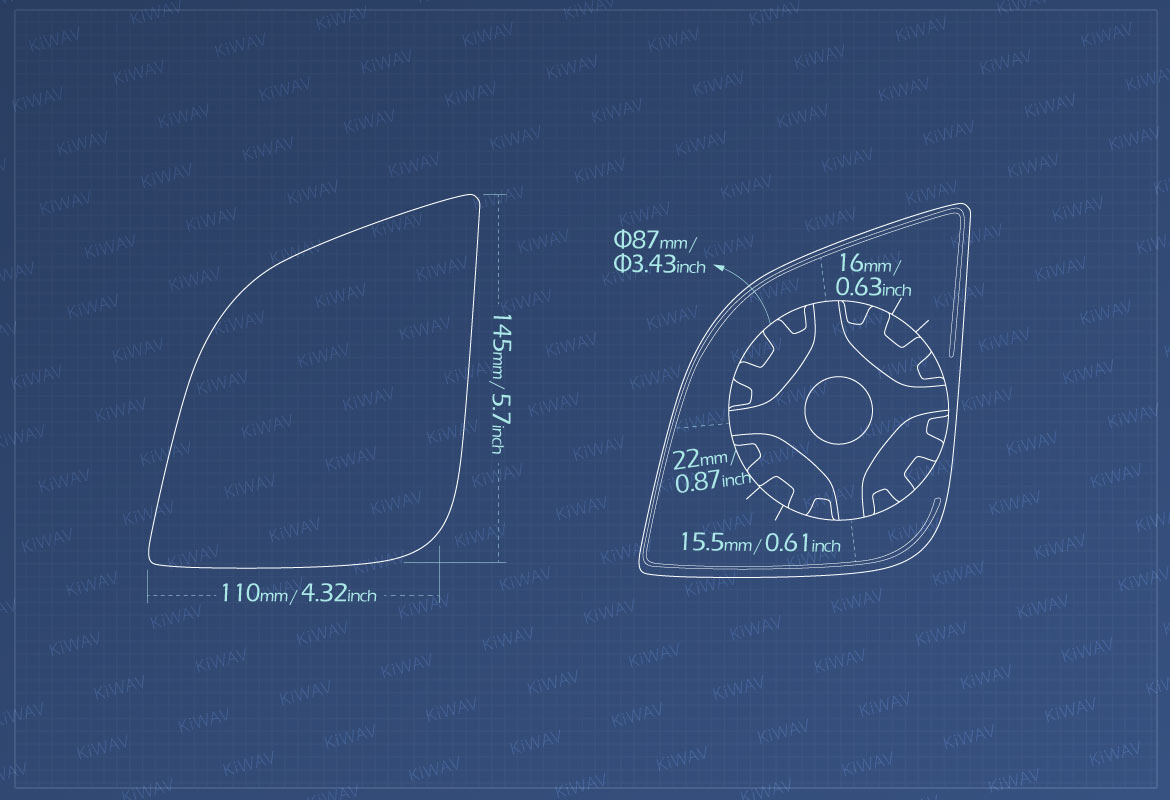 Measurement of KiWAV aftermarket OEM replacement mirror glass a pair compatible for BMW R 900 RT, R 1200 RT 05</div> </div></div><div role=