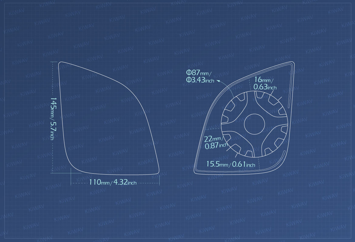 Measurement of KiWAV aftermarket OEM replacement mirror glass right hand RH compatible for BMW R 900 RT, R 1200 RT 05</div> </div></div><div role=