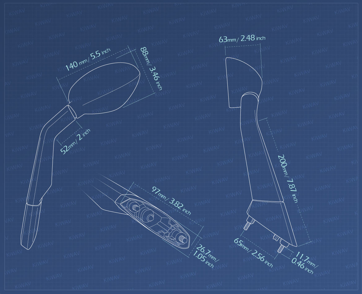 Measurement of KiWAV OEM replacement mirror left hand LH compatible for BMW C600/C650 Sport 11~20