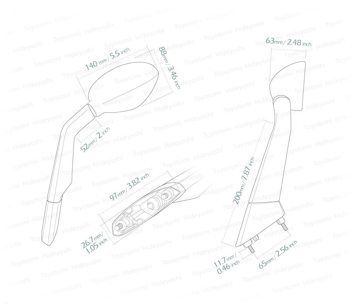 Measurement of Toyotomi OEM replacement mirror a pair compatible for BMW C600/C650 Sport 11~20