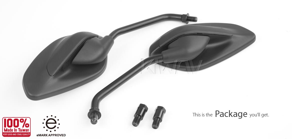 KiWAV rear view mirror universal fit for most M10 mirror thread motorcycles, ATVs, a pair